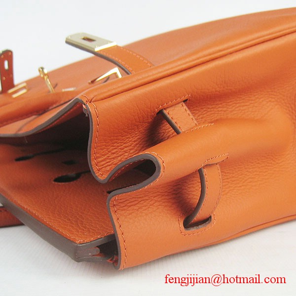 Hermes Birkin 35cm Tendon Veins Leather Bag Orange Gold Hardware